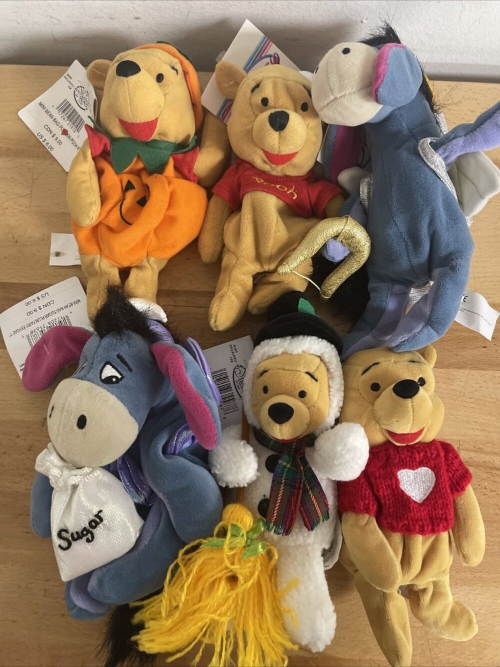 Winnie The Pooh 6 Holiday Disney Store Mini Bean Bag Plush NWT